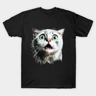 Funny Scared Cat Face, Cat Lover, Scaredy Cat T-Shirt